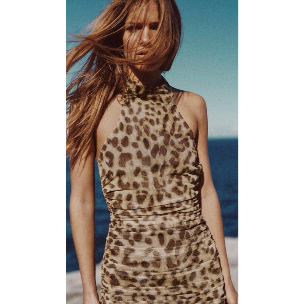 NWOT ZARA animal print open back halter dress